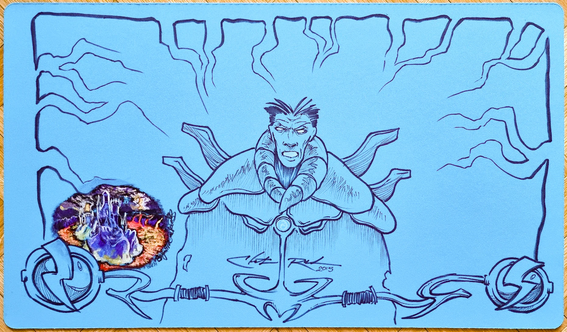 Brainstorm with Uborg Sketch by Bryon Wackwitz - Christopher Rush - Hand Drawn & Signed MTG Playmat