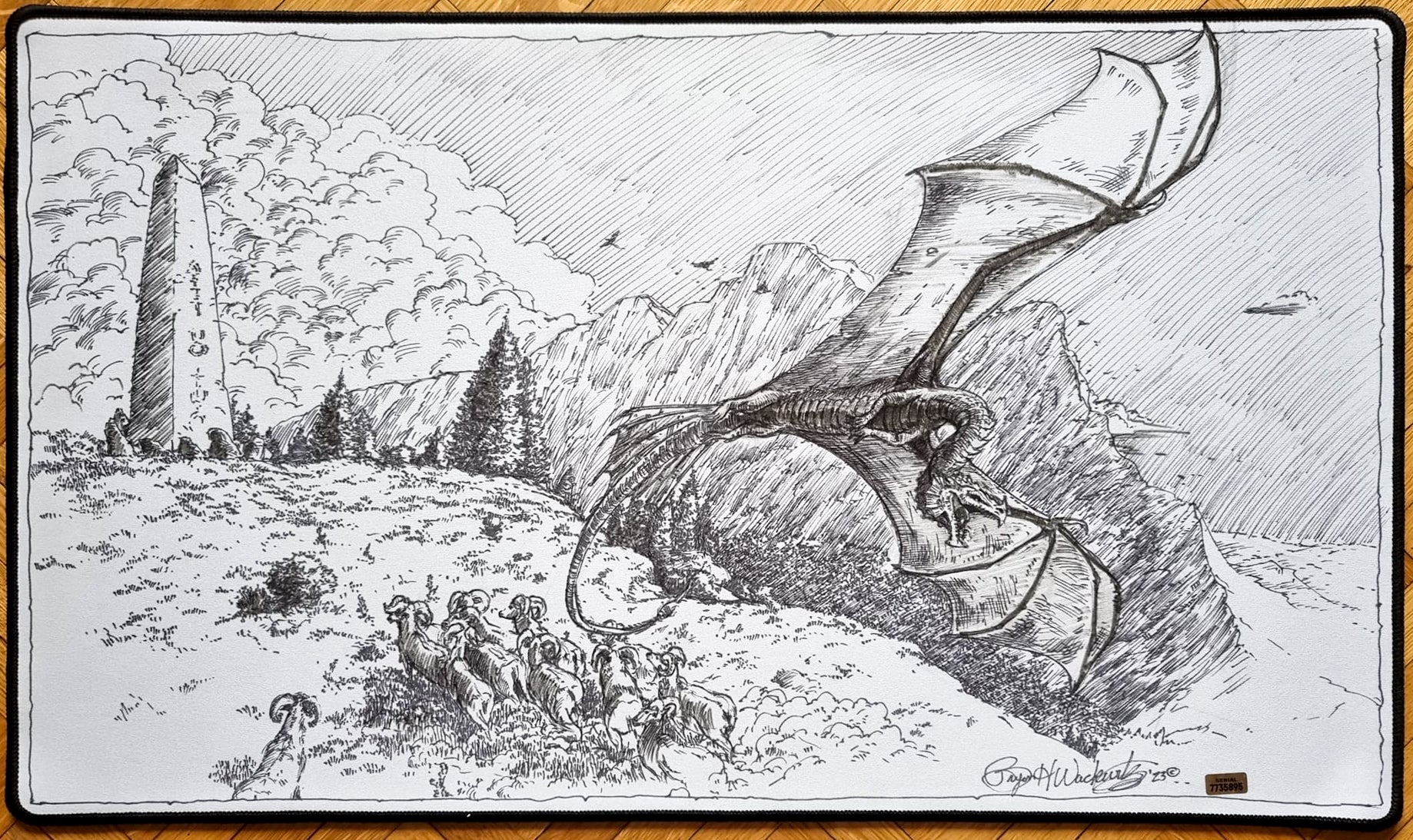 Dragon, Goats & Monolith - Bryon Wackwitz - Hand Drawn & Signed MTG Playmat