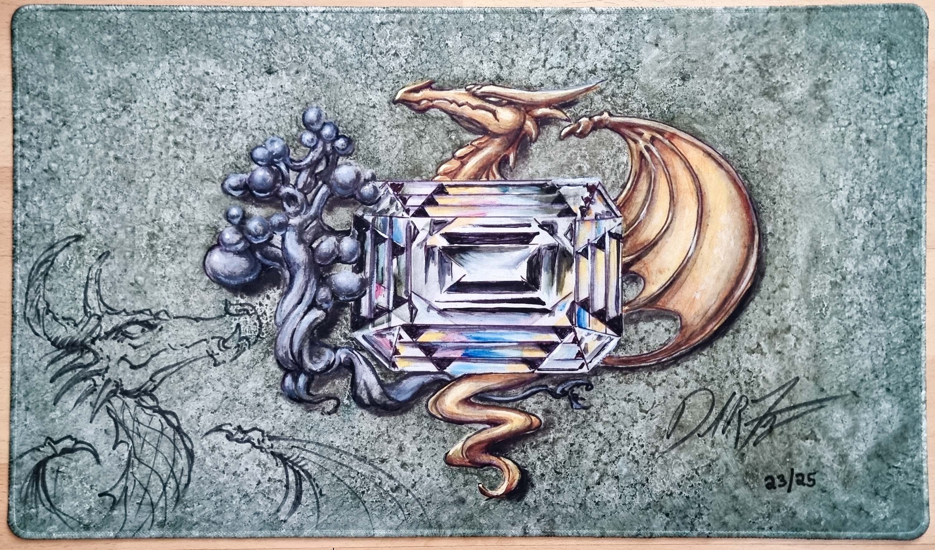 Earthen Mox - Dan Frazier - Signed, Sketched & Stitched Limited Edition [25 Copies] MTG Playmat