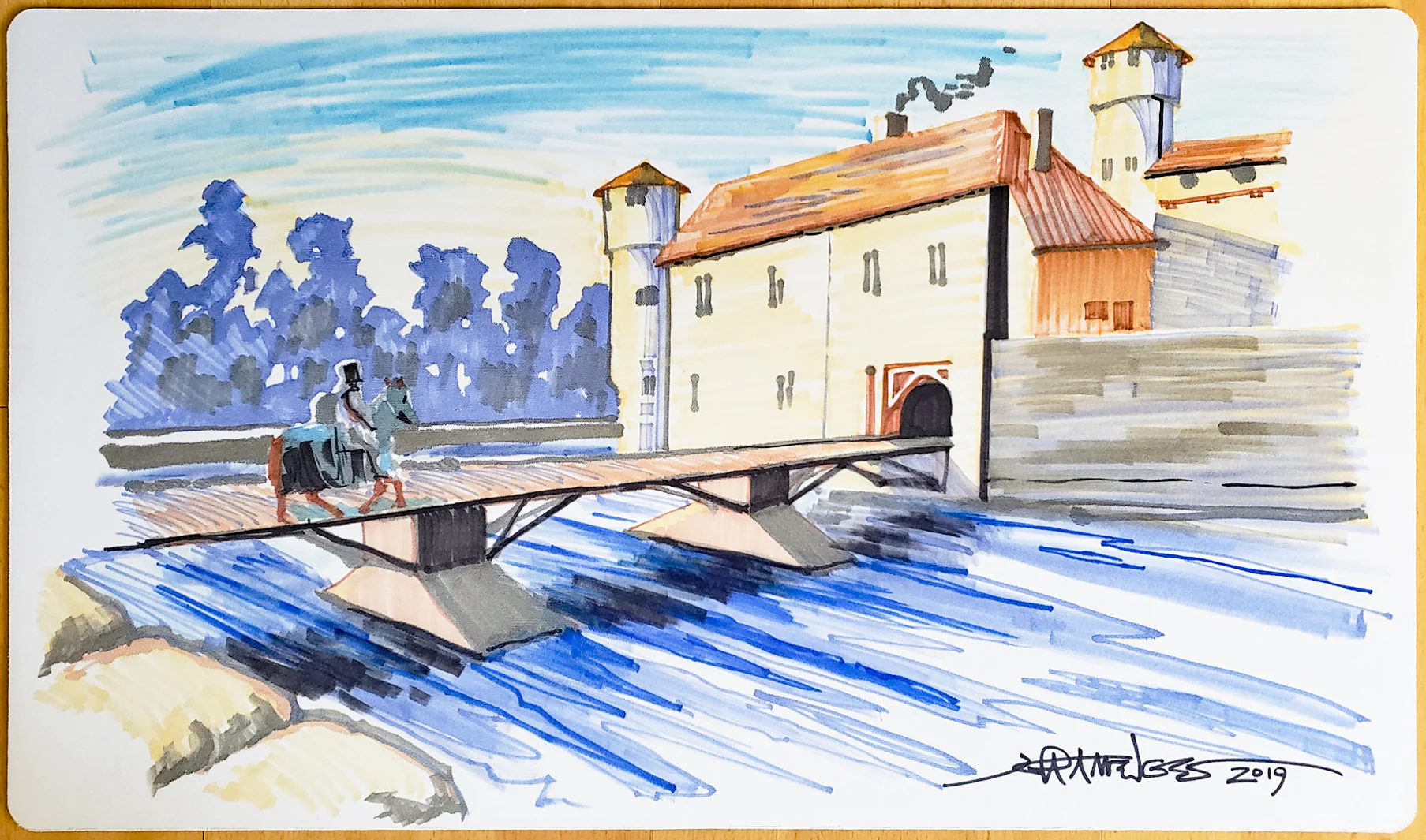 Moat [Version 4] - Jeff A. Menges - Hand Drawn & Signed by Artist - MTG Playmat