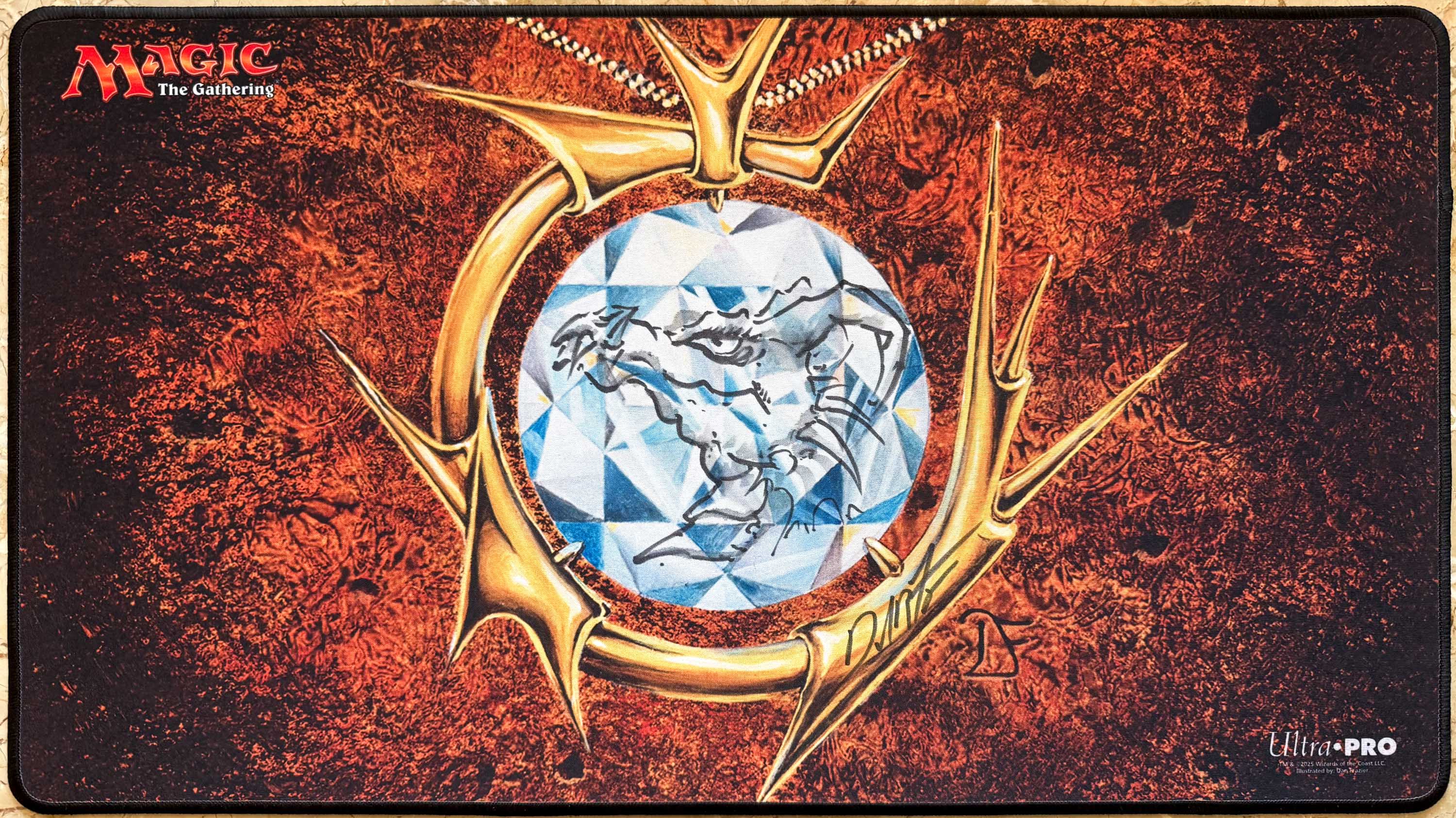 Mox Diamond - Dan Frazier - Signed, Sketched [V3] & Stitched MTG Playmat