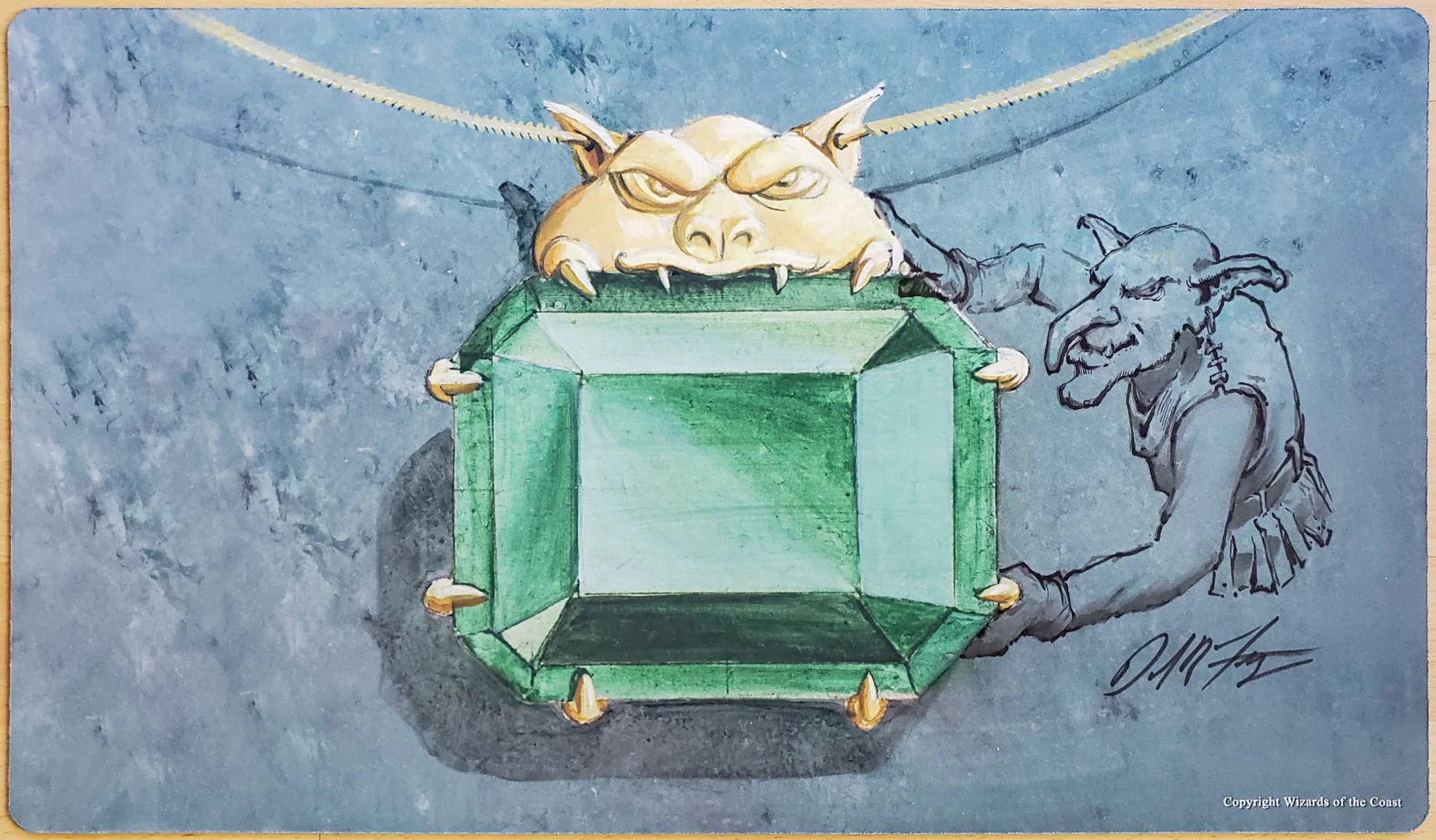 Mox Emerald - Dan Frazier - Signed & Sketched MTG Playmat