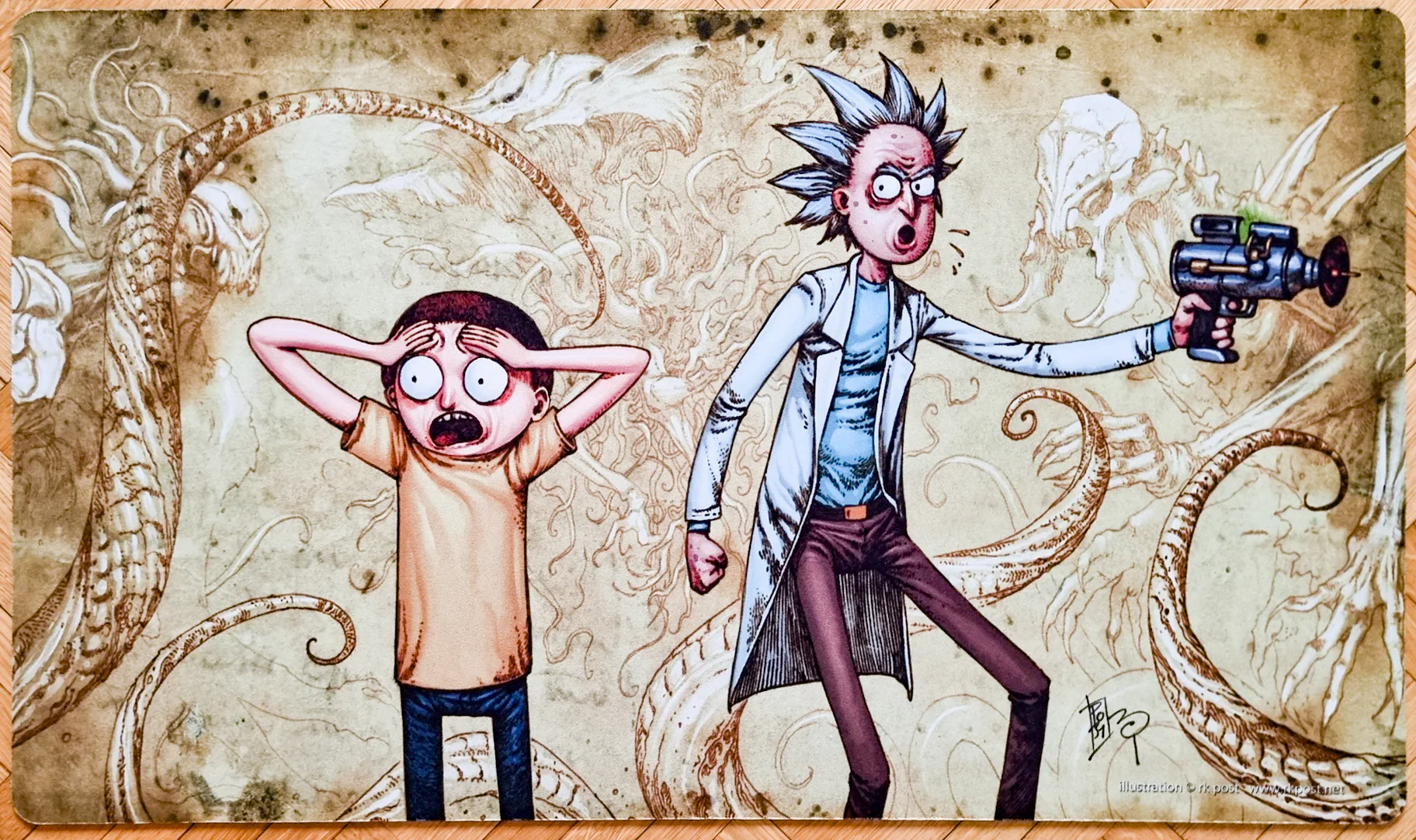 RnM vs E - Rick and Morty [Borderless version] - rk post - Signed MTG Playmat