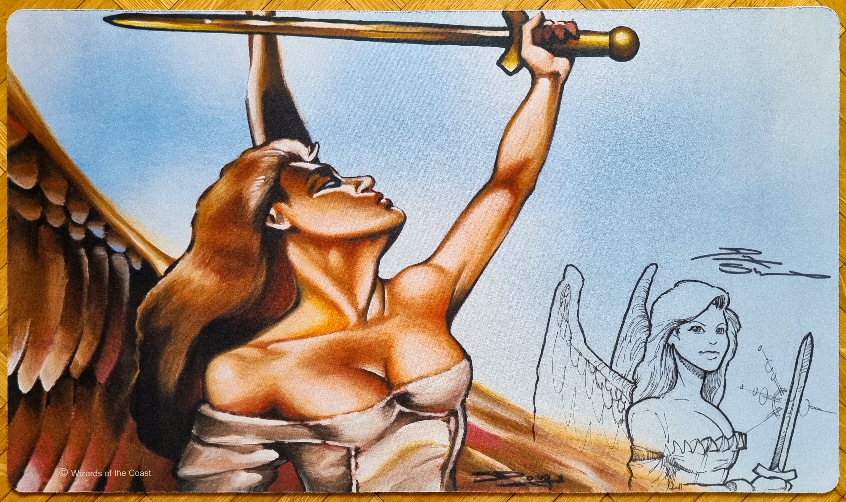 Serra Angel - Douglas Shuler - Sketched [Version 2] & Signed MTG Playmat
